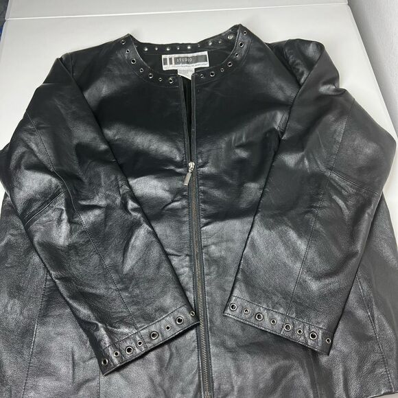 Vtg 80s JL Studio Leather Black Jacket Boho Size 16W - Picture 7 of 16